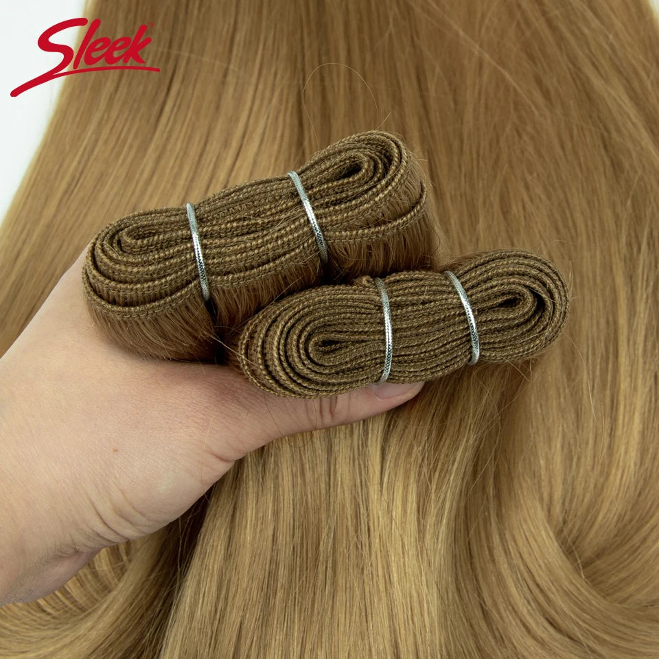 Sleek Peruvian Straight Human Hair Double Drawn Natural Human Hair Weave Bundles Natural Brown #27 #613 Remy Human Hair Bundle