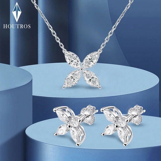 1.2 Carat D Color Moissanite Pendant Necklace for Women S925 Sterling Silver Earrings Sparkling Fine Jewelry Set Wedding Gift