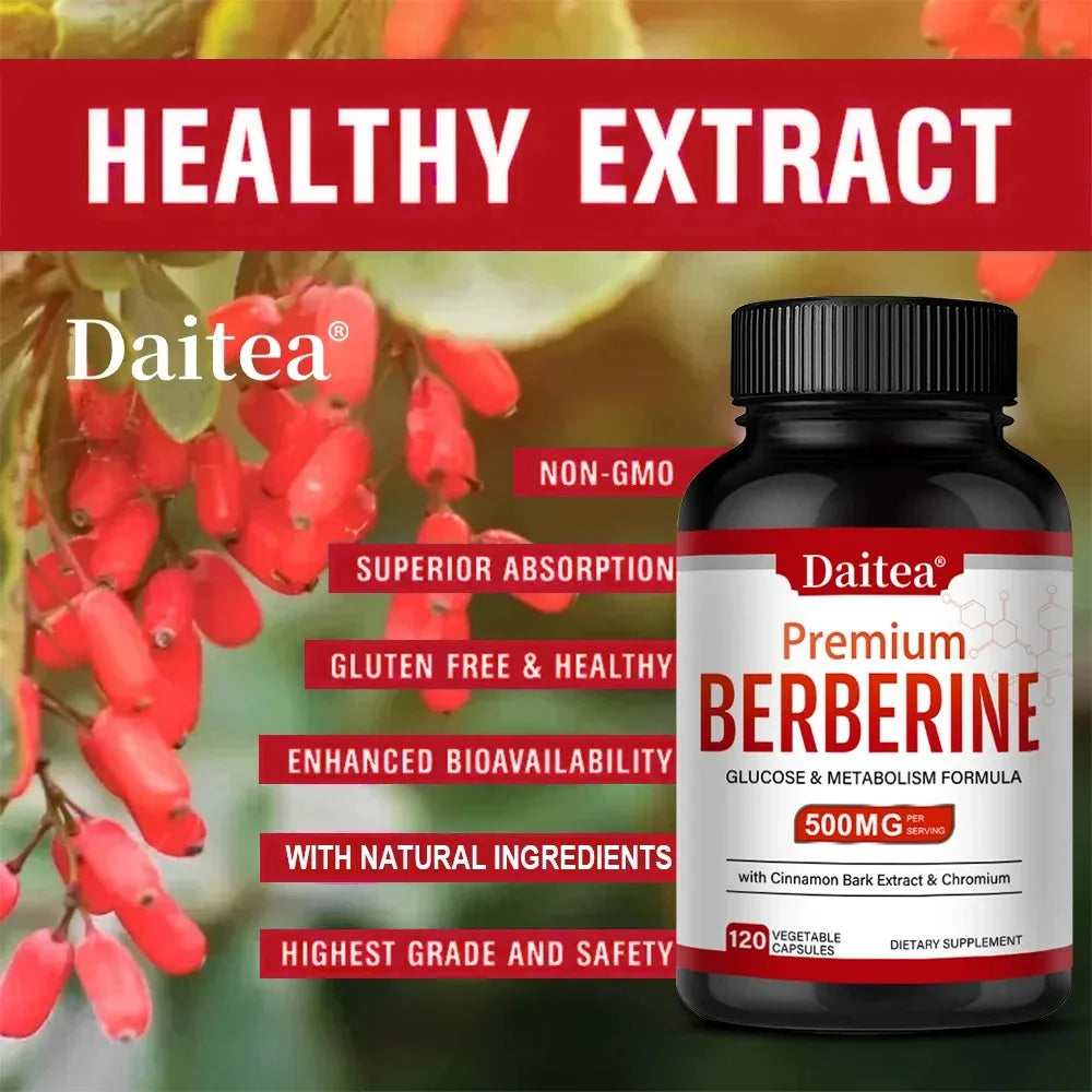 Berberine Hydrochloride with Cinnamon - Support Glucose Balance, Liver Health, Digestion, Non-GMO, Gluten-Free