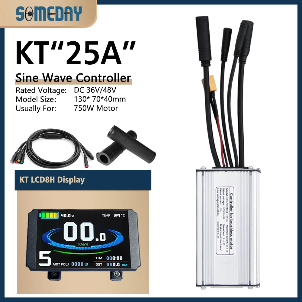 Ebike KT Sine Wave Controller 36V/48V Waterproof Brushless with Light Function 14A-35A With LCD8H Display For Ebike Accessories