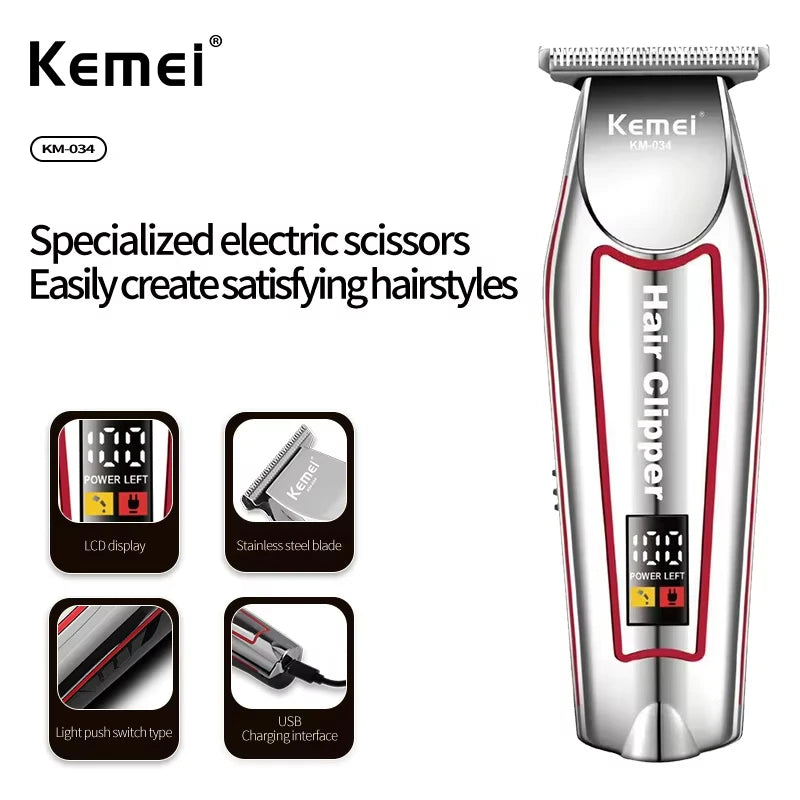 Kemei KM-034 Professional Hair Trimmer Men's Electric Beard Trimmer LCD Display Hair Clipper Haircut Set