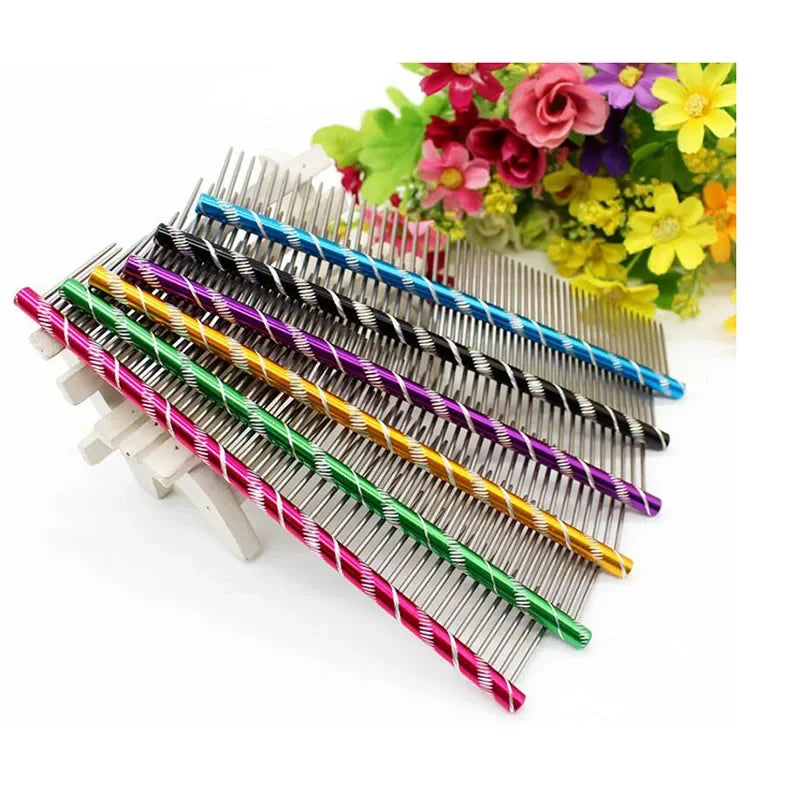 10pcs/lot 19cm/16cm Pet Dog Comb Bright Multi-Colored Stripe Grooming Comb For Shaggy Cat Dogs Barber Grooming Tool