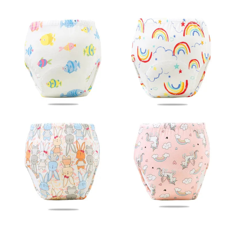 2/3/4/5/8Pc Baby Potty Toilet Training Pants Nappies Cartoon Boys Girls Underwear Cotton TPU WaterProof Panties Reusable Diapers