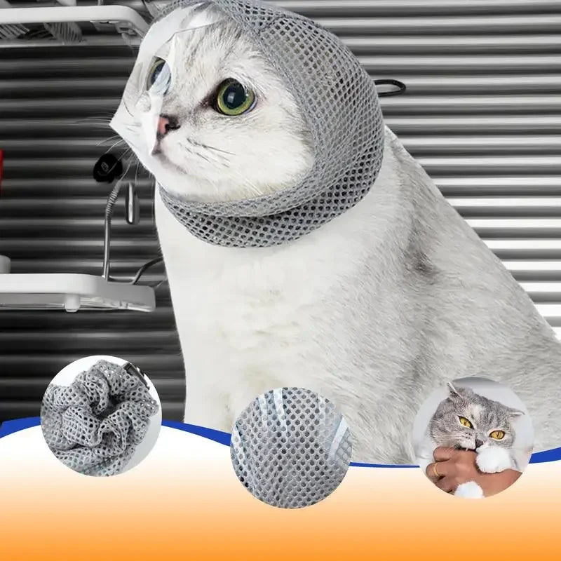 Cat Muzzle for Grooming Breathable Kitten Mesh Muzzles Adjustable Pet Grooming Muzzle Anti Scratch Cat Grooming Restraint Bags