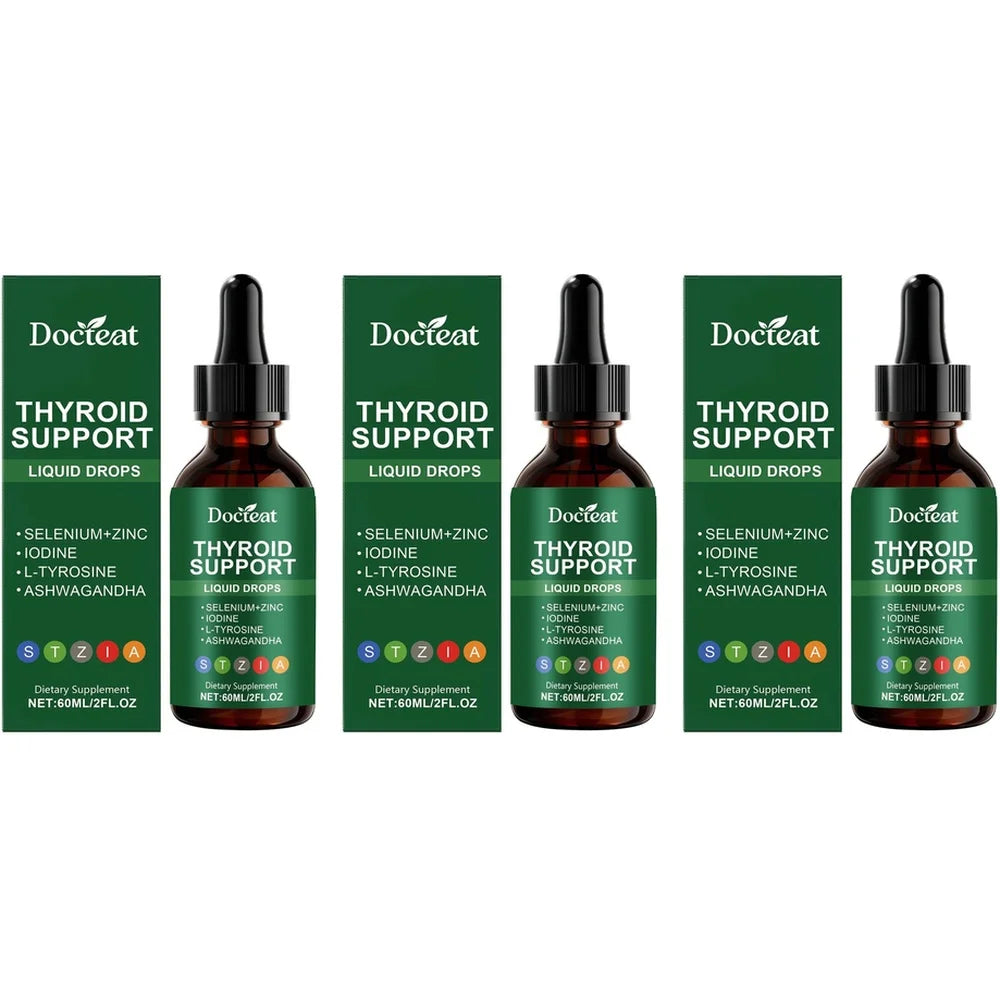 Docteat Thyroid Support Liquid Drops with Selenium, Zinc, Iodine, L-Tyrosine & Ashwagandha, Dropper Design for Daily Use, 60 ML