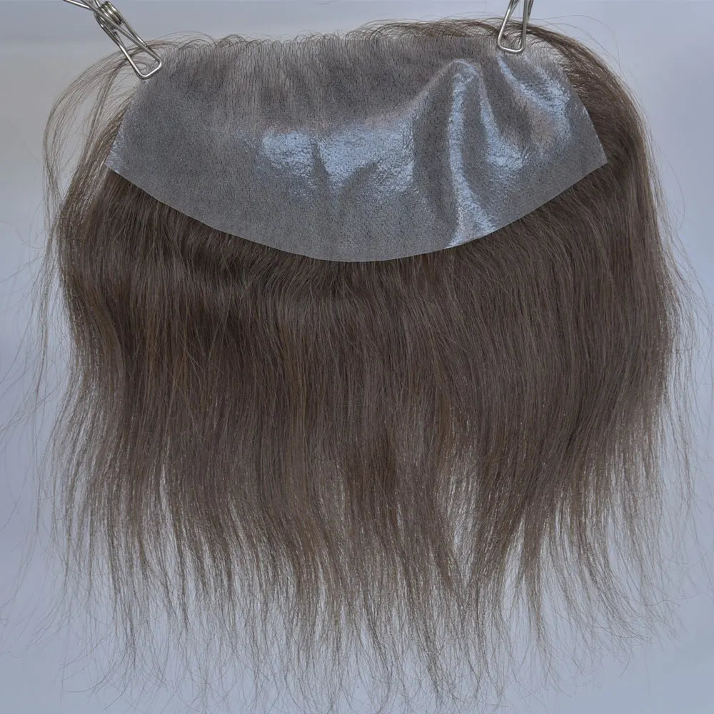 Men's Hairline PU Toupee Brown Hair for Frontal Hairpiece 100% Human Hair D Style Topper Replacement System 7x16cm Big Hairline