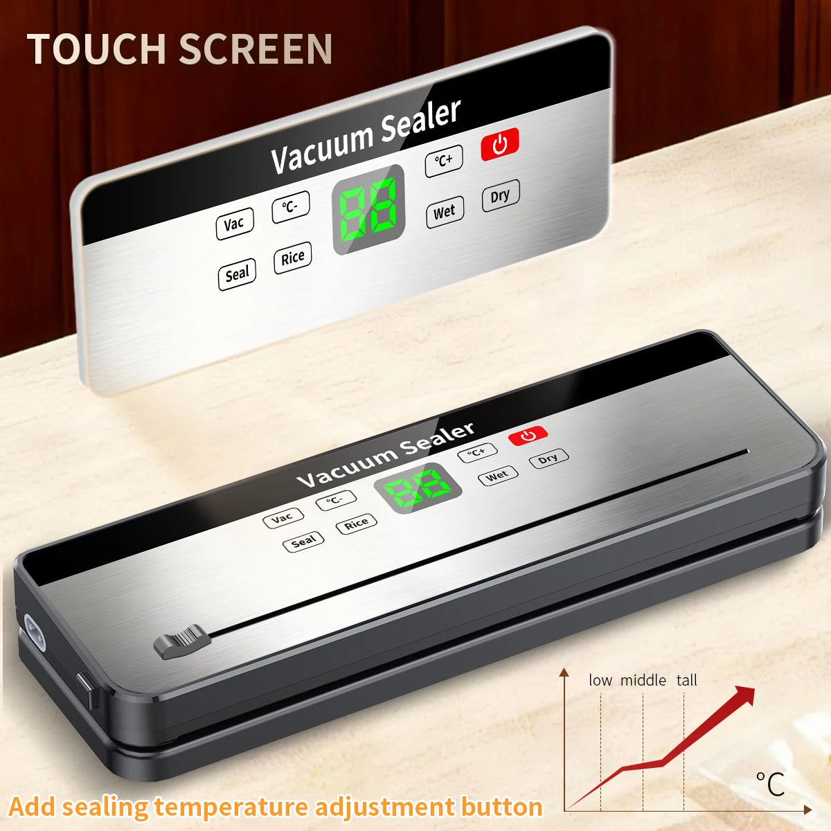Wireless Portable Vacuum Sealing Machine for Food With Sealing Countdown Display Multi-Pack Vacuum Touch Waterproof Buttons 828
