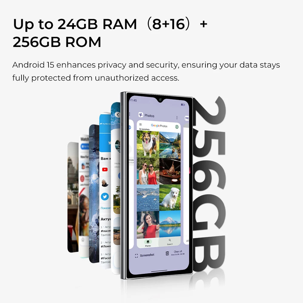 OUKITEL C62 Pro NFC Smartphone Android 15, 6.88" HD+ 1.81" Sub Screen Unisoc T615 Cell Phone, 24GB (8+16) + 256GB, 5150mAh