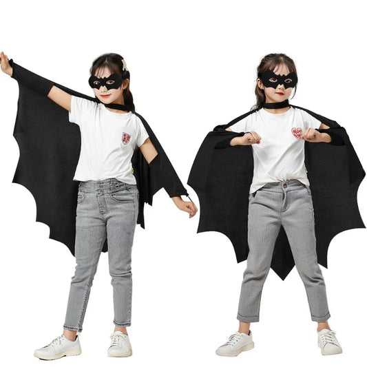 2025 New Cosplay Costumes Fashion Festival Play Halloween Bat Cape Kids Adult One-Piece Black Mask Halloween Play Costume