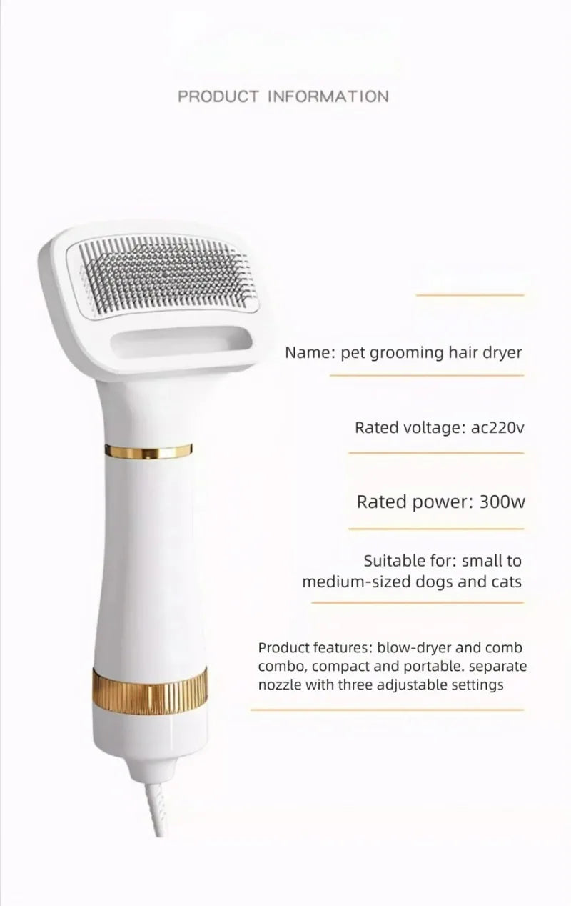 Small Dog Dryer Pet Heating Hair Puppy Dryer Cat Hair Blow and Comb 2in1 Hair Dryer for Small Middle Dogs Quick Drying