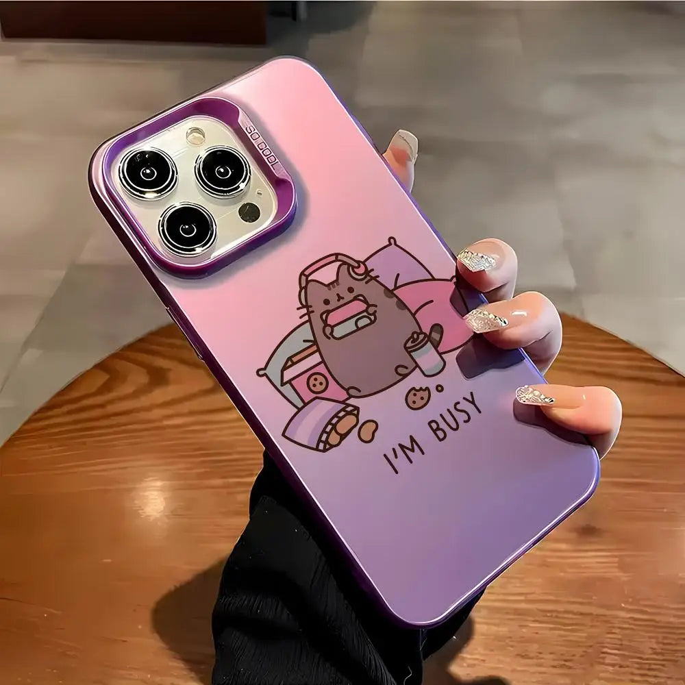 P-Pusheen Cat Phone Case FUNDA For IPhone 12 11 13 14 15 16 Max Pro Plus Mini Silver LMDaser Color Cover