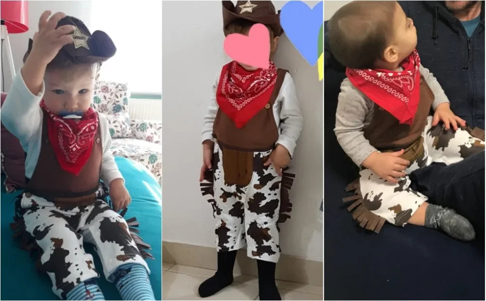 Baby Boys Western Cowboy Romper Sets with Scarf and Hat Toddler Carnival Fancy Dress Cosplay Party Costume Infant Outfitts