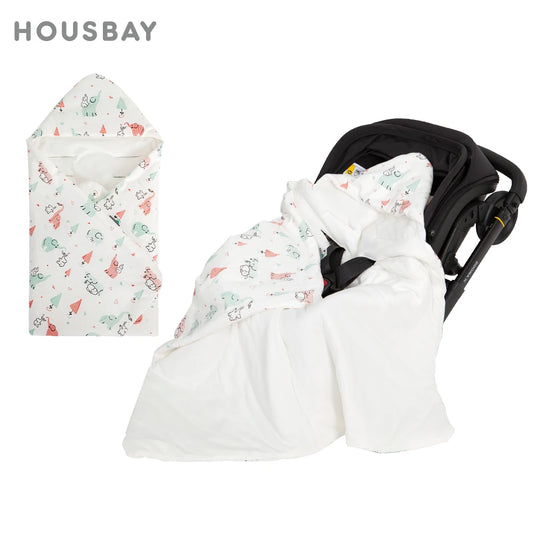 Newborn Basket Blanket 90*90Cm Autumn Windproof Warm Hooded Envelope In Baby Car Seat Cute Elephant Print For Girls