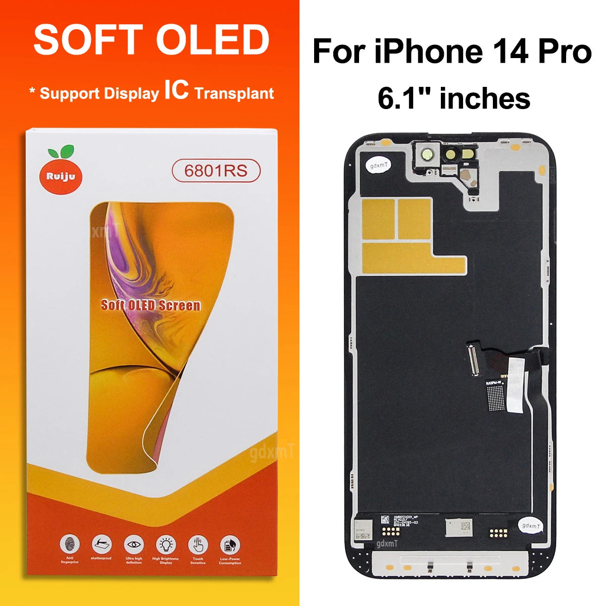 RJ Series SOFT OLED For iPhone 13 14 15 16 17 Pro Max Plus LCD Display Touch Screen Digitizer Assembly Replacement