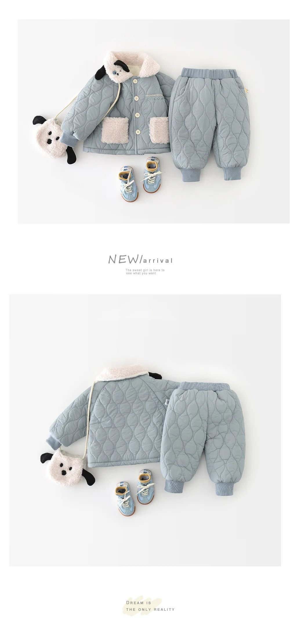 2025 Winter New Baby Warm Clothes Set Boys Girls Cute Lapel Padded Jacket + Pants 2pcs Suit Plus Velvet Thick Infant Outfits