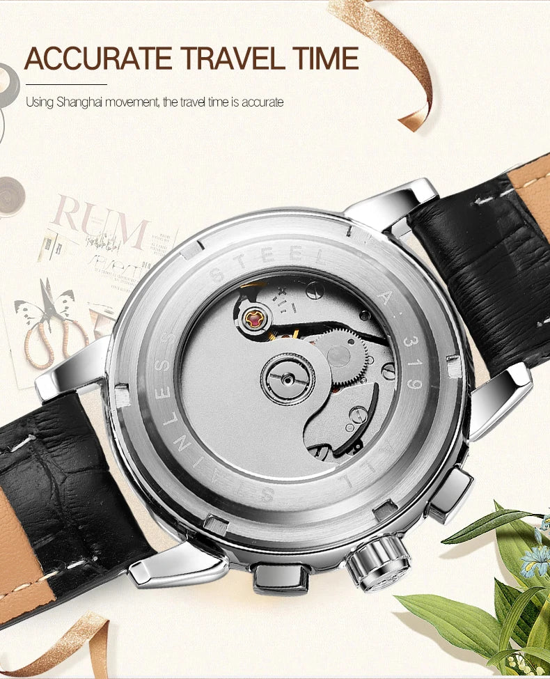 Forsining Fashion Ladies Stainless Steel Case Moon Phase Mechanical Watch Women's Multifunctional Diamond Dial Automatic Clock