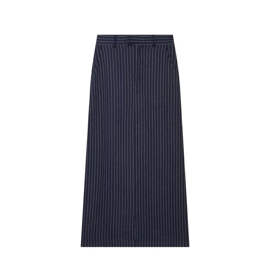 Women's A-line Skirt 2026 Summer New Style Navy Blue Striped High-Waist Slit Decorative Straight Long Skirt Elegant and Stylish