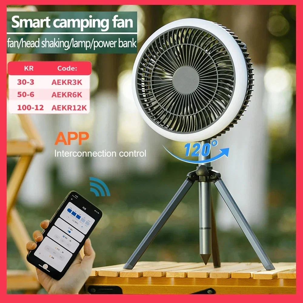 Outdoor Portable Remote Control Camping Fan Retractable Tripod Floor Fan USB Rechargeable 10000mAh Tent Ceiling Fan Ventilator