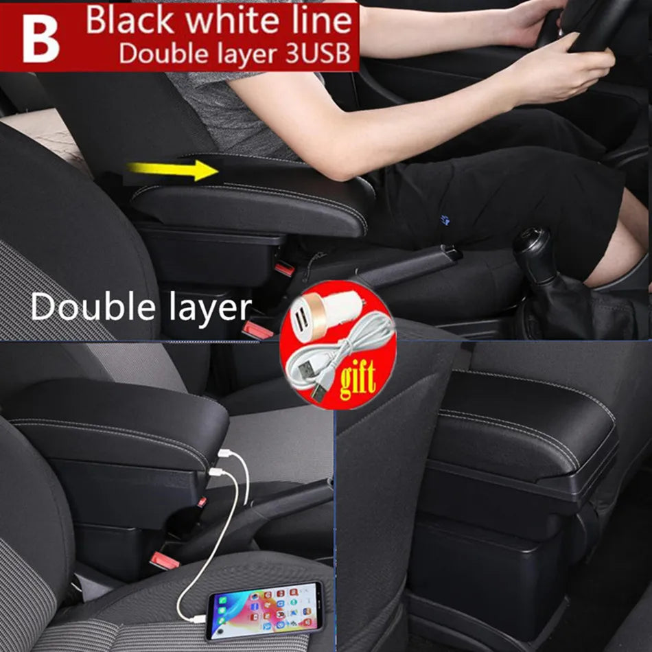 For Fiat Panda II 2 Armrest Box Arm Elbow Rest Center Console Storage box USB Port Interior Dedicated Retrofit Car Accessories