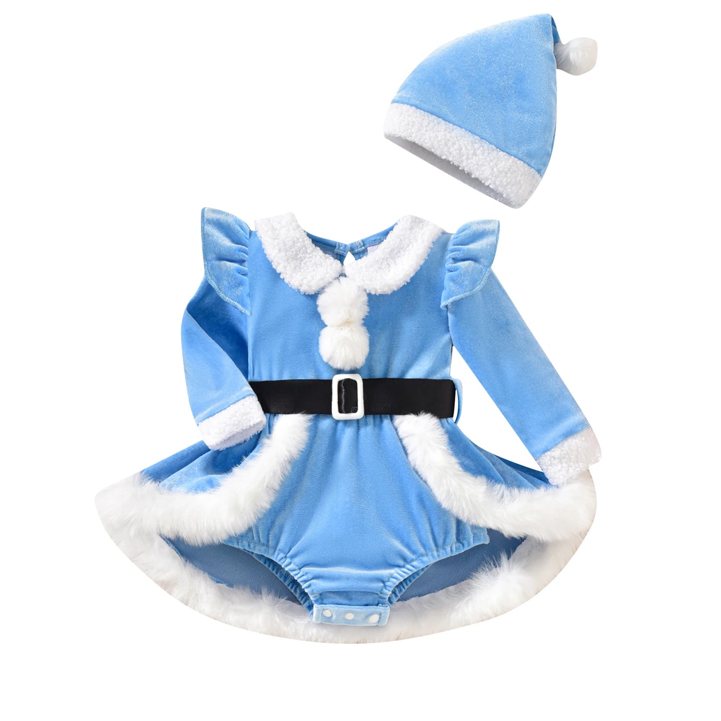 Citgeett Winter Christmas Infant Baby Girls Bodysuit Dress Plush Patchwork Long Sleeve Jumpsuits Cute Santa Hat Set Outfits