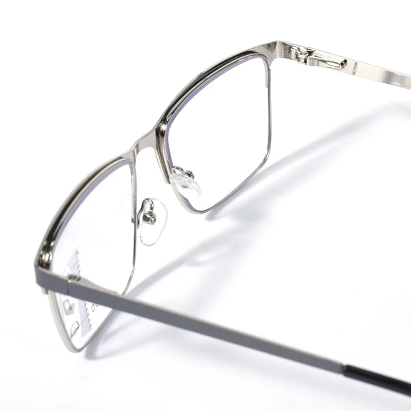 Double Color High Quality Multifocal Reading Glasses Men Women Stainless Steel Frame, Progressive Lens For Blue Light Blocking+1