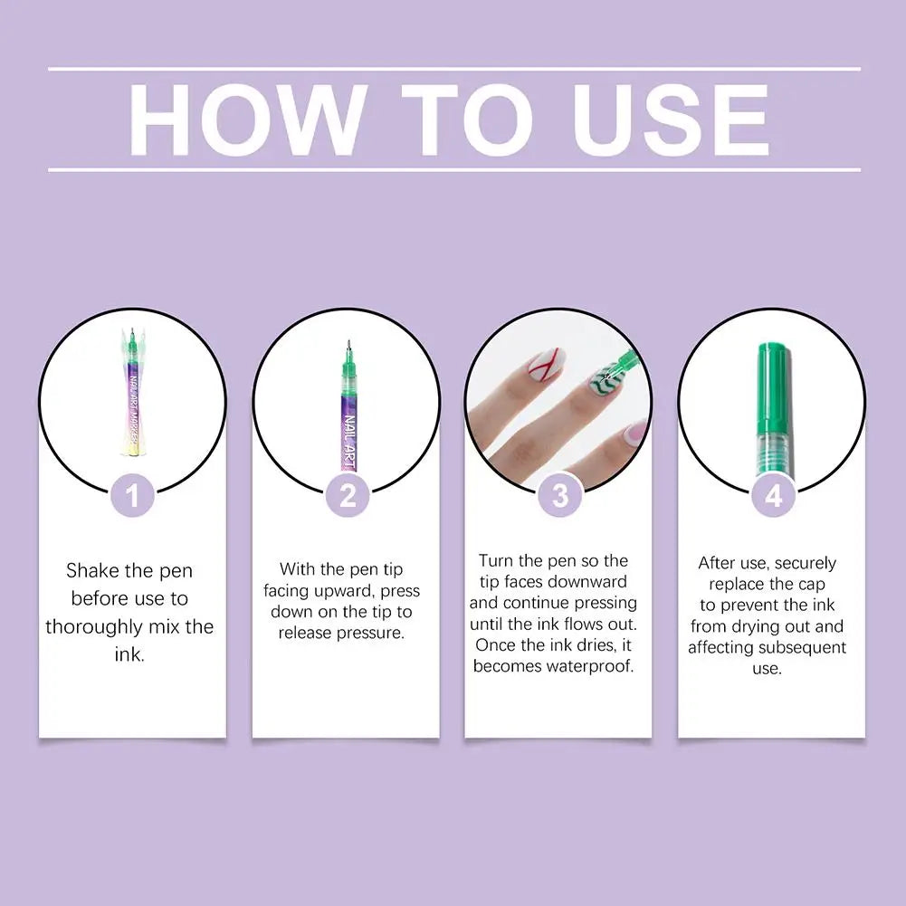 12Pcs/Set Nail Acrylic Graffiti Pen 12 Color Nail Marker Drawing DIY Beauty Nail Art Tools Waterproof and Quick Drying Nail Mark
