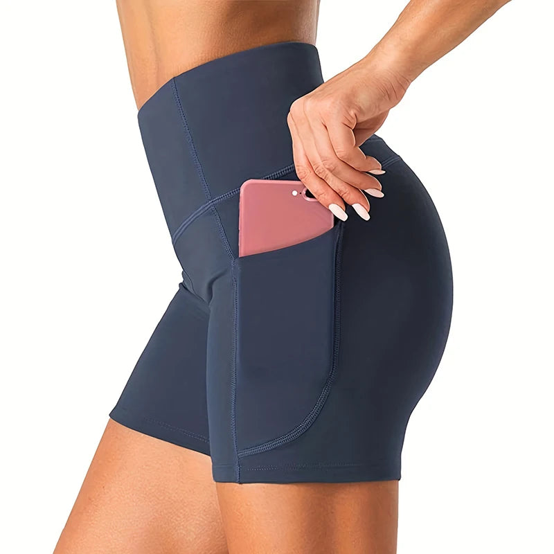 High Waist Push Up Fitness Sports Shorts Women 2026 Summer Quick Drying Pocket Cycling Shorts Woman Solid Tights Yoga Shorts