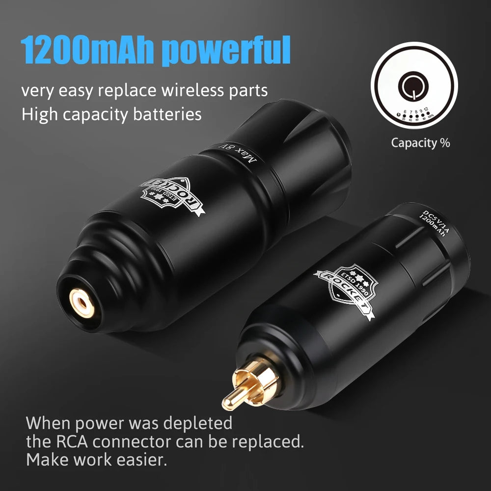 Professional Mini Rocket Wireless Tattoo Power Supply RCA Interface Chargeable Rotary Tattoo Pen Battery Tattoo Machine Supplies