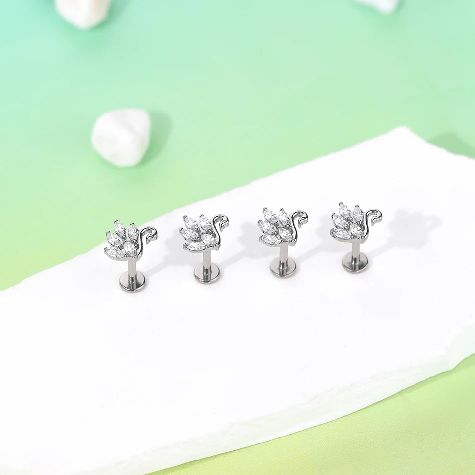 1/5PCS Titanium 16G Tragus Daith Helix Lobe Ear Piercing for Women Leaf Star Zircon Cartilage Stud Earring Piercing Jewelry Gift