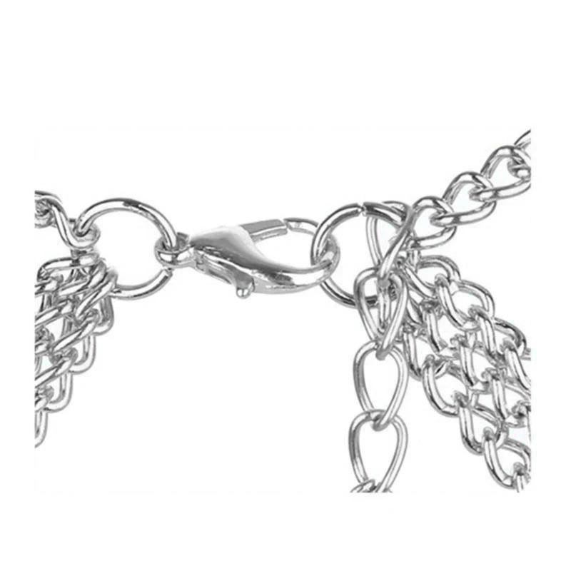 Women Sexy Silver Color Multi-layer Link Chain Chest Necklace Belly Bodychain Girls Bra Bikini Accessories Beach Holiday Gift