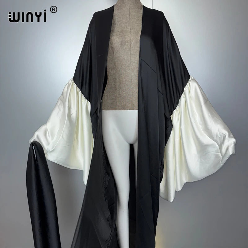 WINYI original Hanfu Kimono Evening dress Beach Wear Cover up Africa women loose puff(ed) sleeves Cardigan boho Holiday kaftan