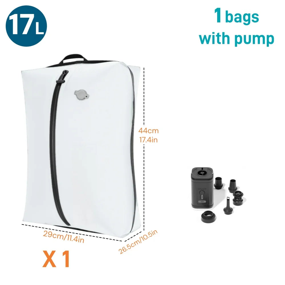 17L Vacuum Storage Bags for Travel, Space Saver Compression Bags for Suitcase, Travel Essentials Packing Bags for Clothes Blanke