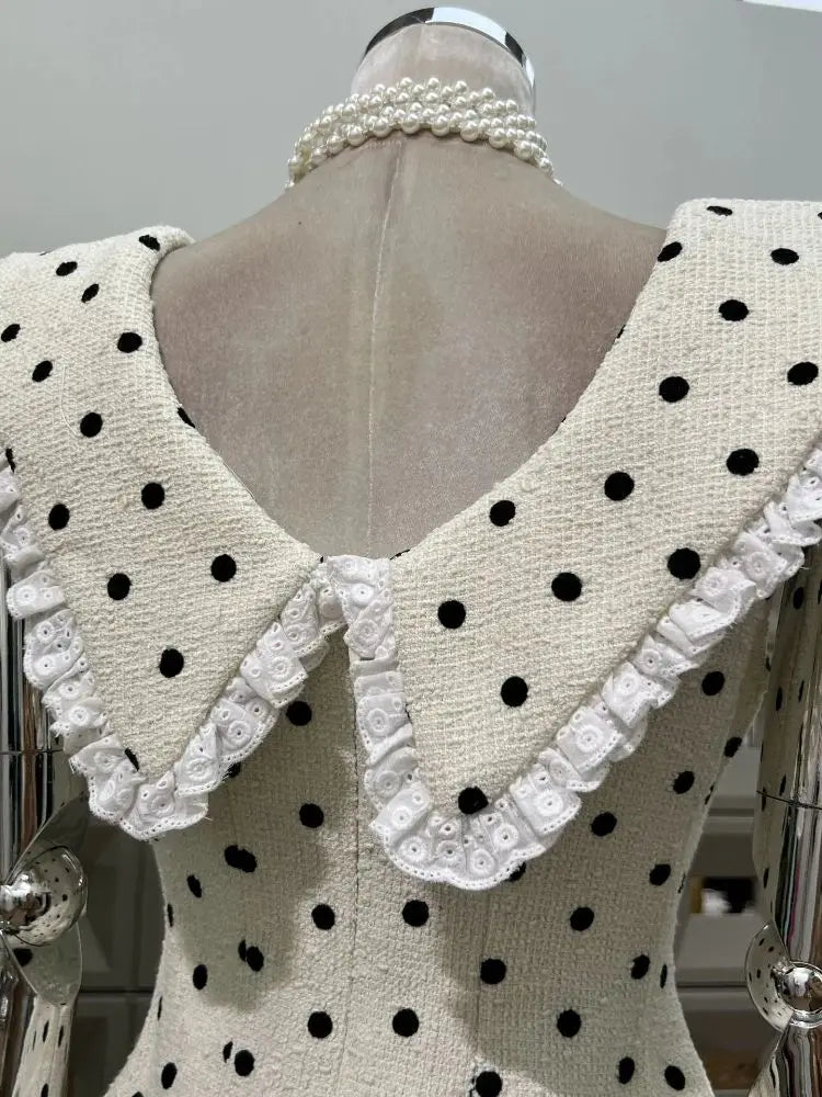 Women's Sexy A Line Lace Edge Polka Dot Fashion Round Neck Bow Short Mini Dresses Birthday Party Dinner Evening Cocktail Dress