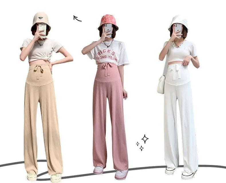 6 Colors Summer Fashion Loose Pants For Pregnant Women Breathable Wide Leg Straight Trousers Adjustable Maternity Clothing