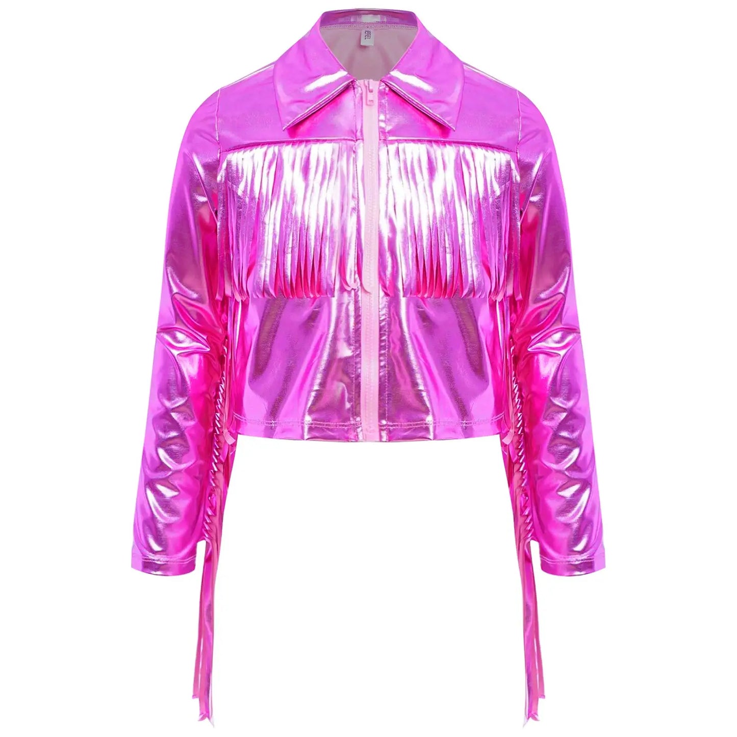 Girl's Tassels Jackets Streetwear Metallic Jazz Dance Costume Turn-Down Collar Childs Fashion Fringe Coats Jacket Party Jacket