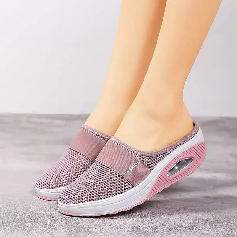 Air Cushion Slip-On Women Walking Shoes Orthopedic Diabetic Ladies Platform Mules Mesh Lightweight Slippers Wedge Female Sneaker