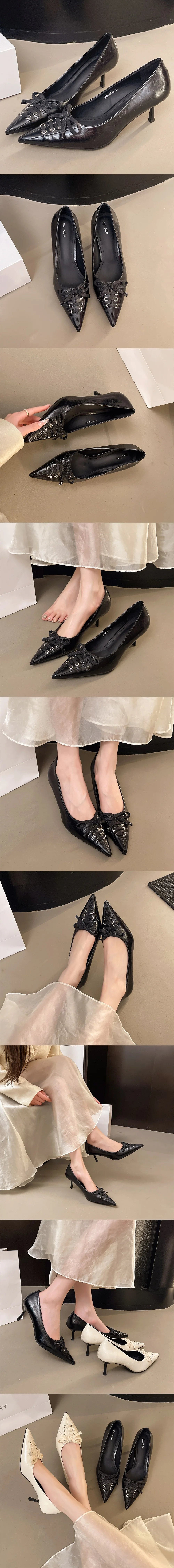 2025 Size 42 Vintage y2k Flowers Black Pointy Toe Slingback Pumps Cross-strap Summer 5cm Kitten Heels White Lady Shoes Women