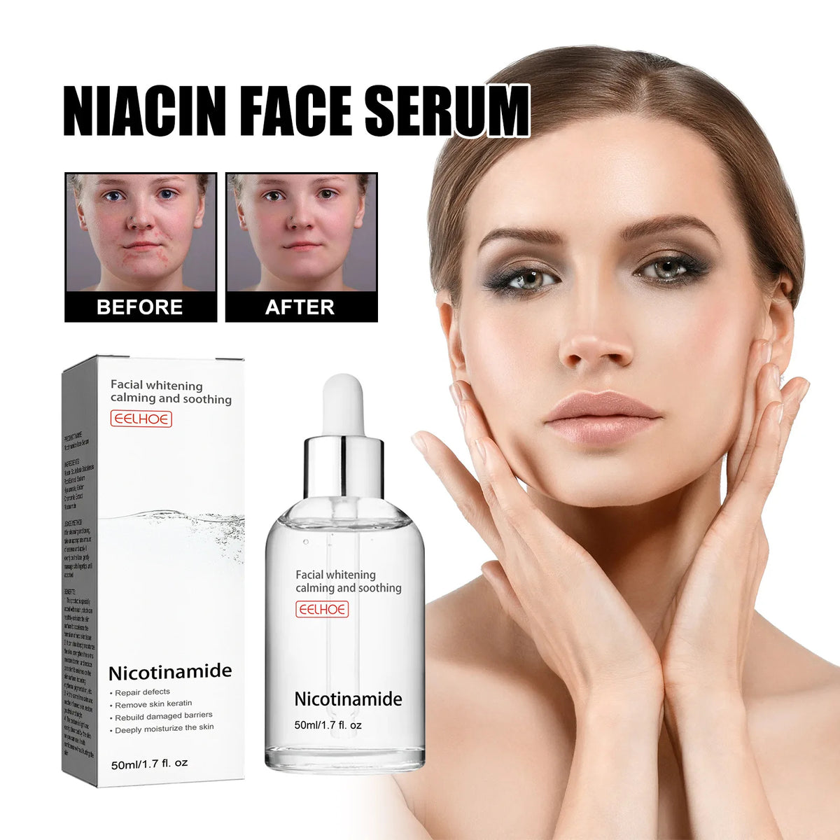 Nicotinamide Whitening Serum Lighten Acne Marks Shrinking Pores Improve Roughness Skin Brightening Moisturizing Facial Essence