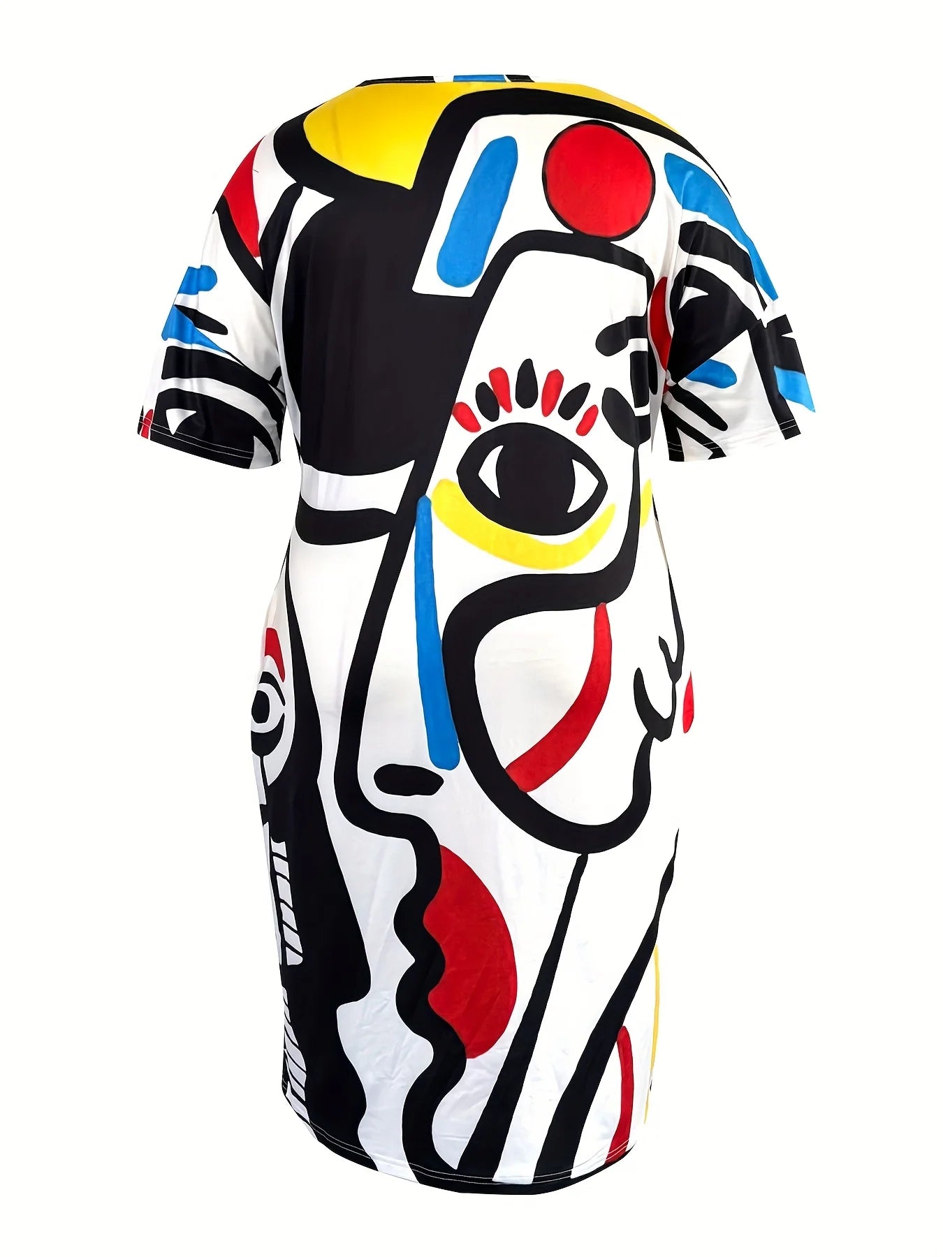 Plus Size Casual Dress in Black Style Featuring an Abstract Oil Painting Digital Print V-Neck Design And Two Pockets