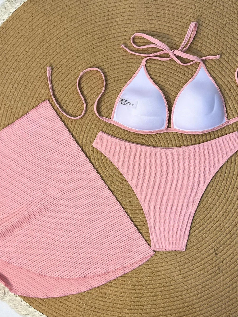2026 Halter Triangle String Bikinis Swimsuit Women 3 Pieces Sexy Push Up Swimwear Female Bathers Bathing Swimming Swim Suit