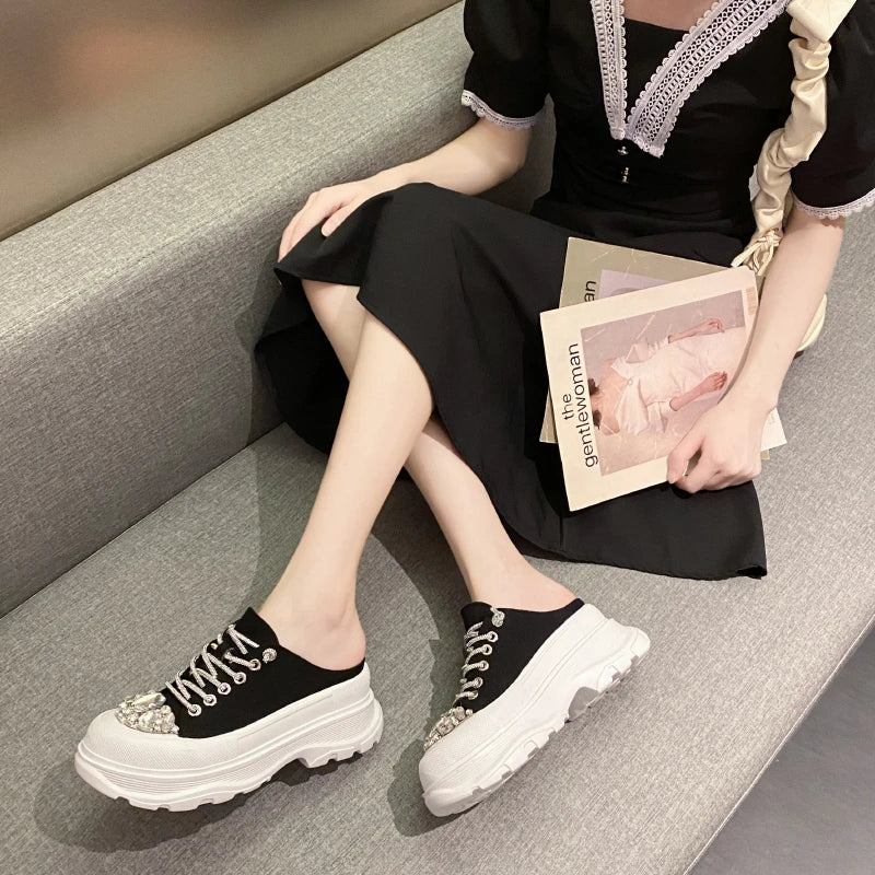 Women Shiny Rhinestones Shoes Four Seasons Casual Sneakers Women Stylish Sport Shoes Lace-Up Sports slippers zapatos mujer