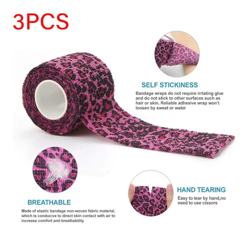 White/Pink Heart And Pink Leopard Tape Tattoo Handle Bandage Anti-slip Athletic Nonwoven Self-adhesive Elastic Bandage Grip
