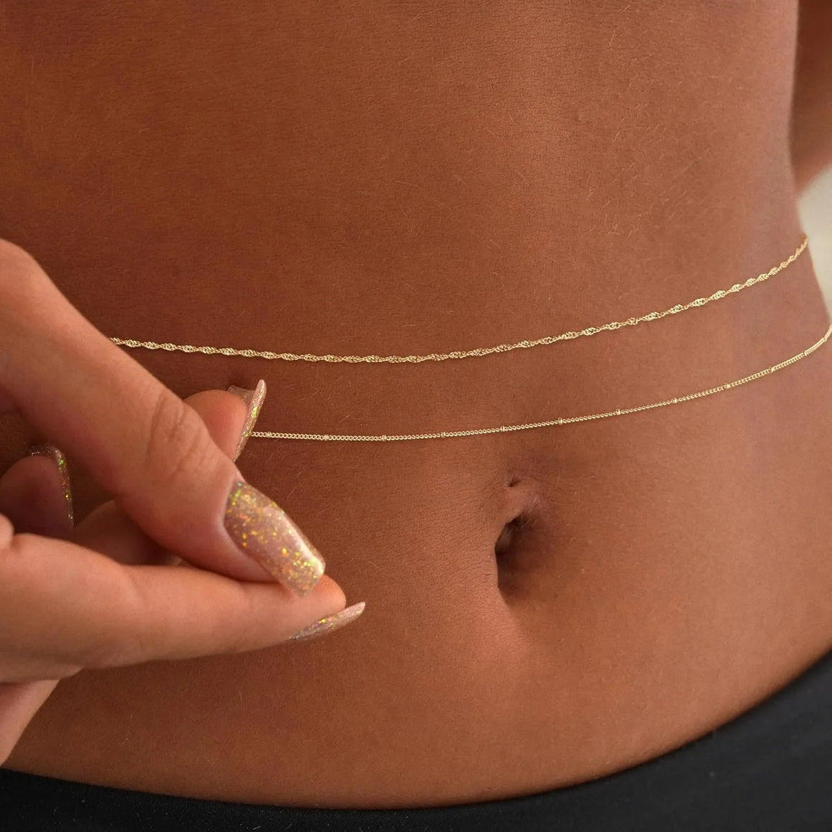 14k Gold Plated 26-33Inch Adjustable Waist Beads Chain Layered Body Chains Waterproof Sexy Body Jewelry for Women