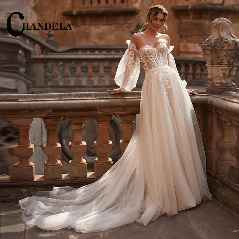 CHANDELA Off The Shoulder Princess Beach Wedding Dress For Women 2025 Sleeveless Bride Ruffles Bridal Gown Vestidos Customised