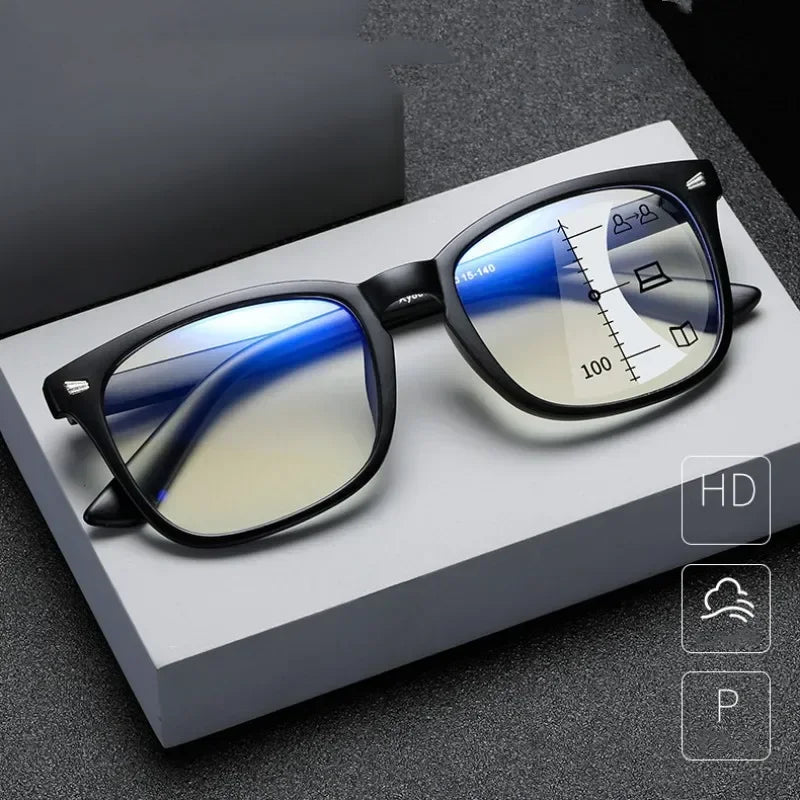 2024 Photochromic Anti Blue Reading Glasses Intelligent Far and Near Dual Light Multifocal Presbyopic Glasses Optical Eyeglass