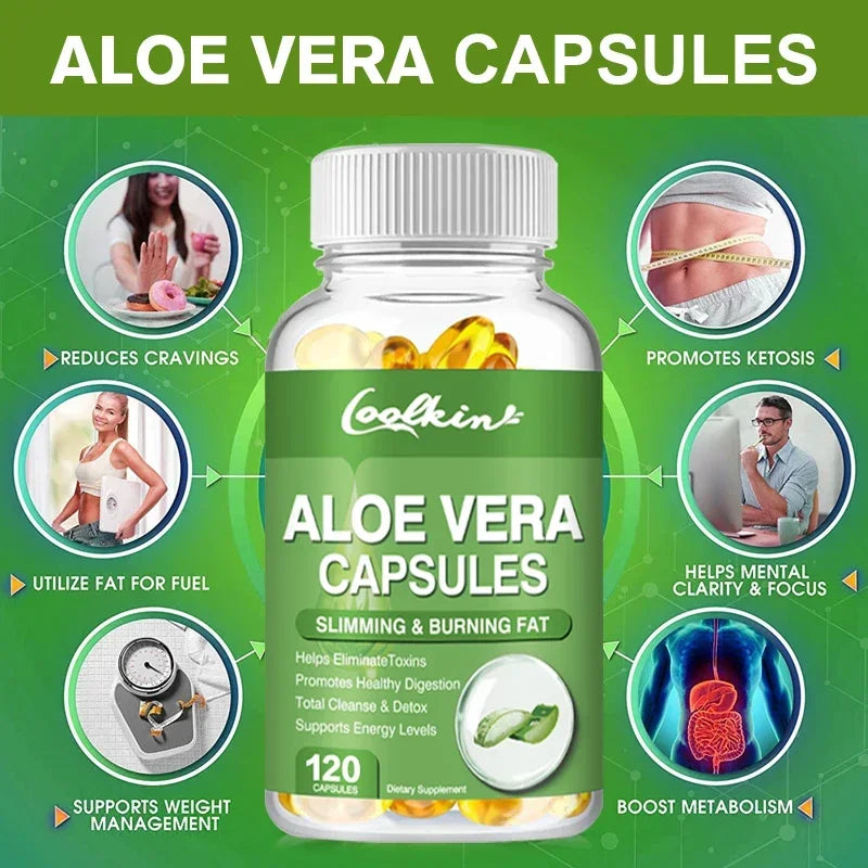 Aloe Vera Extract Capsules - Relieve Intestinal Constipation, Promote Digestion, Detoxify, Control Appetite, Burn Fat, Non-GMOSu