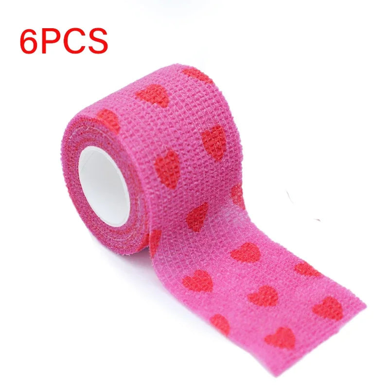 White/Pink Heart And Pink Leopard Tape Tattoo Handle Bandage Anti-slip Athletic Nonwoven Self-adhesive Elastic Bandage Grip
