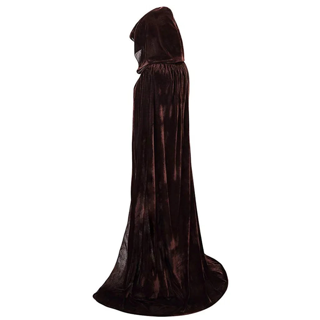 Halloween Costume Unisex Cosplay Death Cape Long Hooded Cloak Wizard Witch Medieval Cape S-Xl Black White Red Coffee Blue