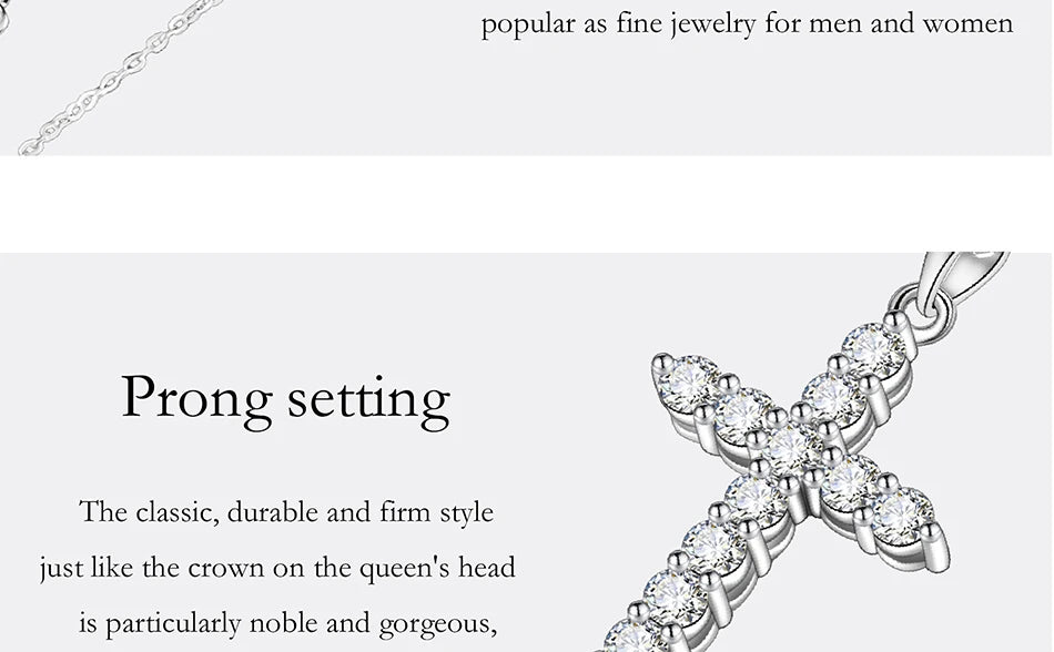 PERFANY All Moissanite Necklace for Women S925 Pure Silver Cross Design Pendant Laboratory Certified Diamond Fashion Jewelry