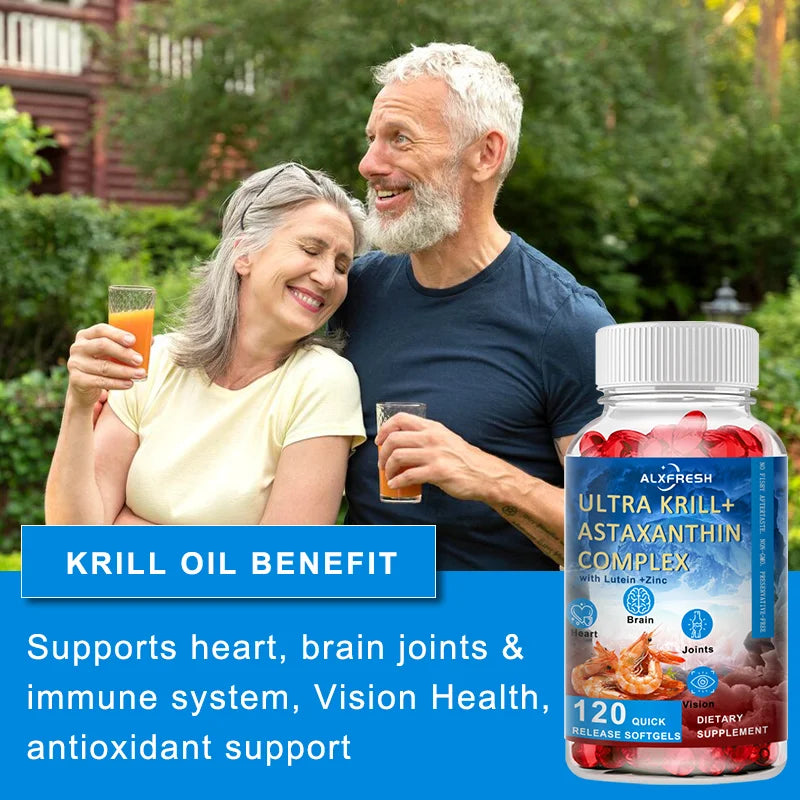 Krill Oil Capsules Support Cardiovascular and Eye Health Brain Cognitive Function Relieve Joint Inflammation Pain Improve mood